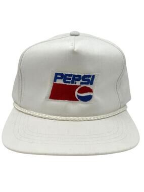 Vintage 90s Pepsi Cola White Strapback Hat Yupoong Rope Brim Patch Logo Cap OSFA
